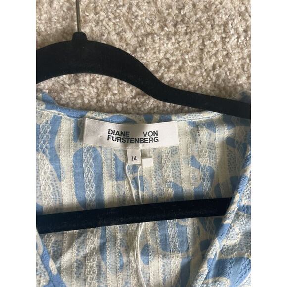 DIANE VON FURSTENBERG Oxford Top In Gorgonian Sky Blue-Size 14-100% Cotton NWT - Picture 8 of 8